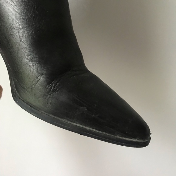 ZARA Block Heel Pointed Toe Leather Ankle Boots - Picture 9 of 16